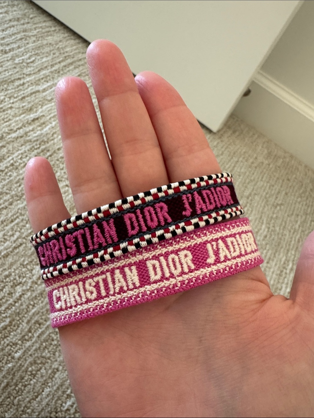 Dior Pink and Black Woven Friendship Bracelet Set
